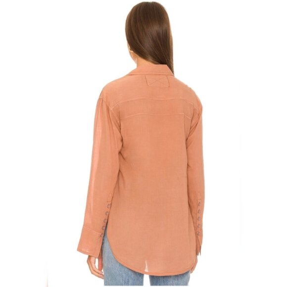 Free People We The Free XS Pink Sheer Luck Long Sleeve Button Down Tunic Shirt - Picture 6 of 13